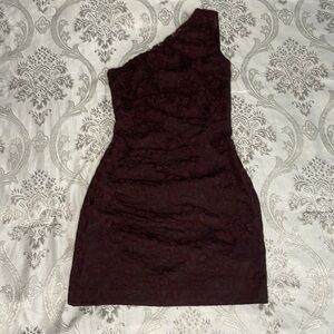 One Shoulder Brown Lace Dress